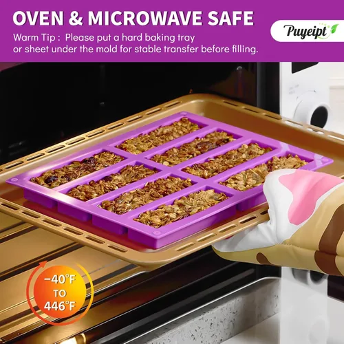 Vista 5 de Moldes de silicona para barra de caramelo de 8 cavidades, 2 piezas Moldes para barra de granola rectangular Molde de chocolate para hornear barra