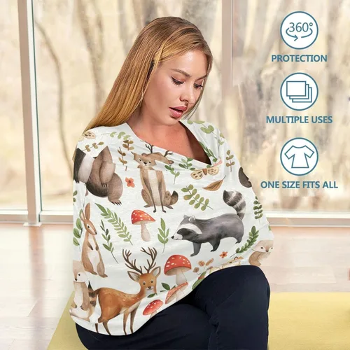 Vista 5 de Blueangle - Funda para asiento de coche con diseño de animales de bosque, elástica y suave, para lactancia materna, multiusos, transpirable