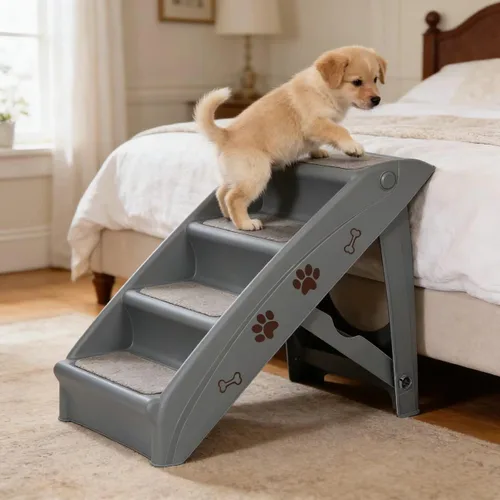 Vista 6 de ZENY Escaleras plegables para perros, peldaños portátiles para interiores/exteriores para cama, sofá y automóvil, escaleras para mascotas