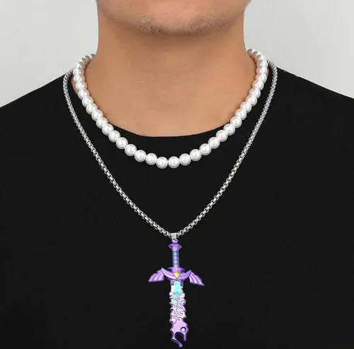 Vista 4 de Twin Six Collar con escudo Zeld de la leyenda del anime, colgantes de aleación de zinc para cosplay, regalos para mujeres, hombres, niñas y niños