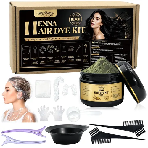 Vista 8 de Henna Powder Hair Color Kit with Complete Tools,150g,Home Use Natural Brown Convenient Tools Include: Bowl, Brush, Comb, Clips, Cape, Gloves & Cap