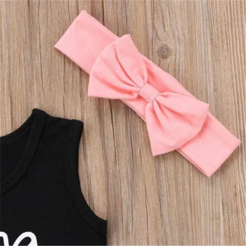 Vista 4 de Conjunto de ropa de verano con flecos para bebé, niña, camiseta sin mangas, pantalones cortos con borlas, diadema, Negro