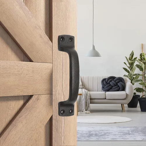 Vista 3 de Tirador Clásico de Puerta – Tirador de Acero Resistente para Portones, Puertas de Granero, Cercas Exteriores, Negro, 7 Pulgadas