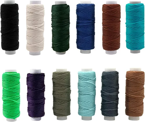 Vista 7 de Hilo de cera de 12 colores, cuerdas enceradas de poliéster y cuero, hilo de coser para macramé, encuadernación, pulseras de bricolaje, proyectos