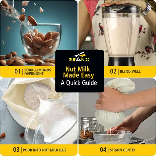 Vista 4 de SUFANIQ - Bolsa de leche de nueces, 2 bolsas (12 x 12 pulgadas), bolsa de tela de queso 100% algodón sin blanquear para colar, bolsa de leche