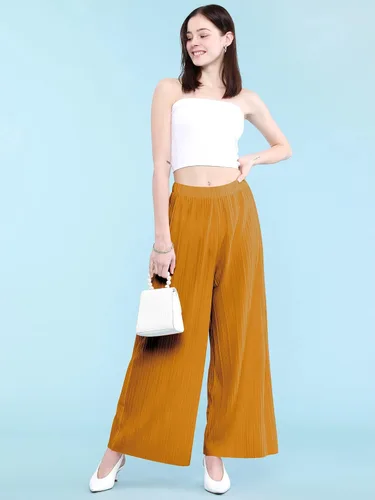 Vista 3 de Lock and Love - Pantalones maxi plisados palazzo de pierna ancha con cordón o banda elástica para mujer