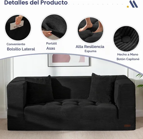 Vista 6 de MAXYOYO Sofá cama plegable, sofá biplaza convertible sin hueso con almohada Negro