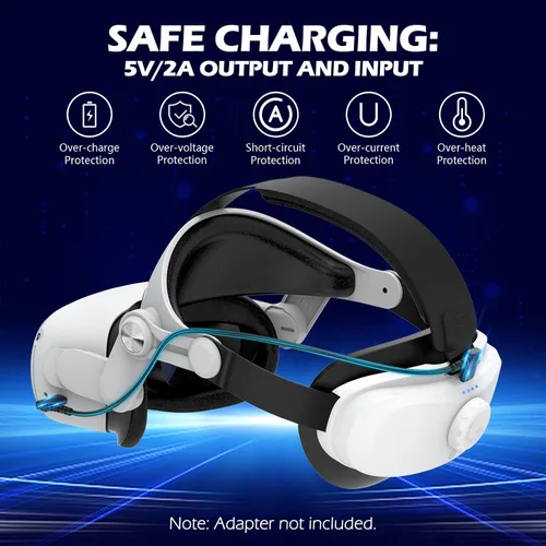 Vista 6 de Battery Head Strap Compatible with Quest 2 - YOGES 5000mAh Rechargable Adjustable Headstrap to Extend Playtime and Comfort for VR Headset, Super