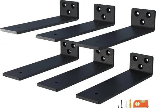 Vista 12 de NEODROP Paquete de 4 soportes de estante flotante de 6 pulgadas, soportes de estante ocultos de alta resistencia para estante pequeño, estante