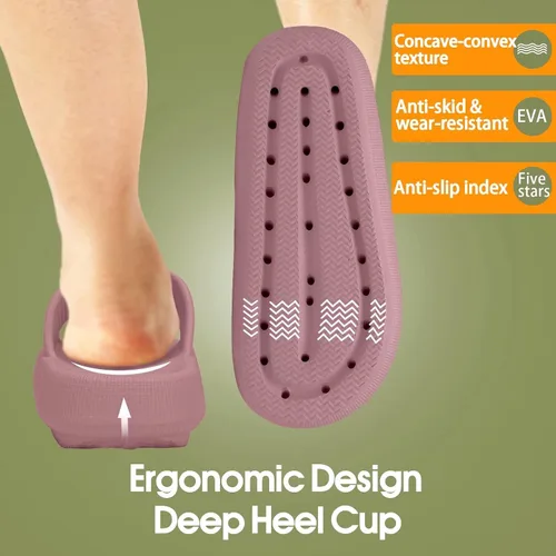 Vista 5 de EQUICK Pantuflas de almohada Cloud Slides para mujeres y hombres, pantuflas de ducha y de baño, ultrasuaves, suela gruesa acolchada