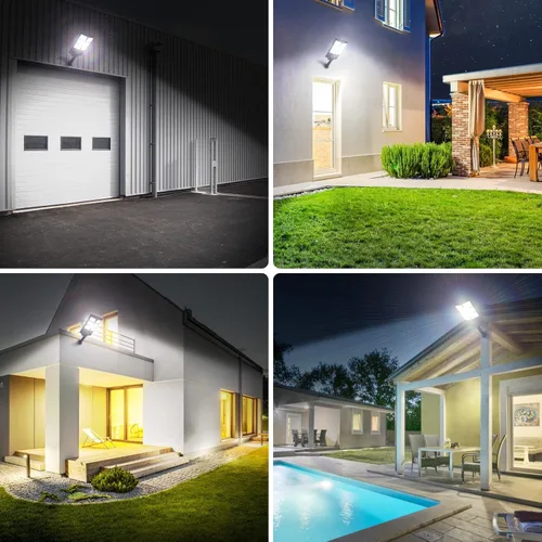 Vista 7 de Luces solares de 150 W para exteriores, sensor de movimiento de luz de inundación LED de 8000 lm con control remoto, 3 modos de luz solar de calle
