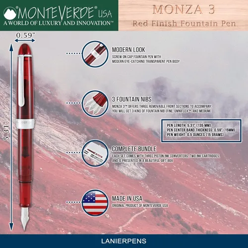 Vista 6 de Monteverde Monza - Pluma estilográfica (3 unidades), color rojo