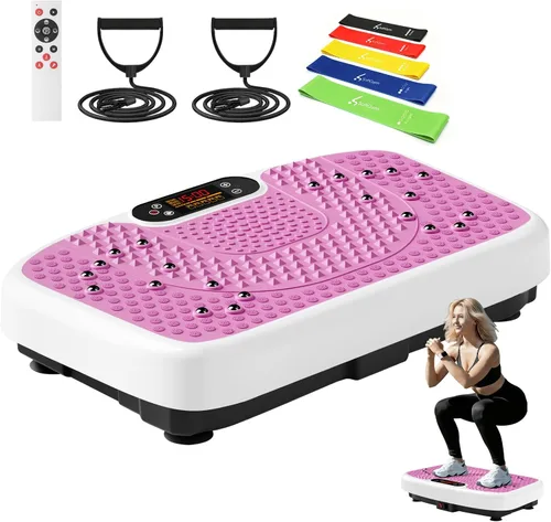 Vista 10 de SoftGym Vibration Plate Exercise Machine for Lymphatic Drainage Weight Loss,120 Speed Levels Vibrating Platform with Resistance Bands,Full-Body