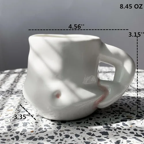 Vista 9 de Taza de cerámica hecha a mano para el vientre grueso Taza de café con mango de brazo Taza grasa Taza de café Potbelly Regalo del día