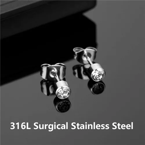 Vista 2 de 20 pares de aretes de acero quirúrgico con circonita cúbica de 4 mm