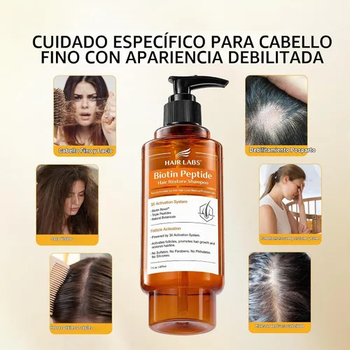 Vista 3 de HAIRLABS Biotin Peptide Shampoo para adelgazar el cabello fino, 7 fl oz Orange Label