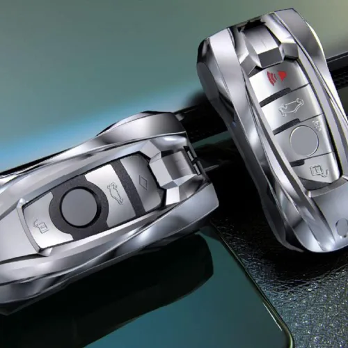 Vista 8 de Funda de metal estilo Supercar para llave remota sin llave compatible con BMW 2 5 6 7 Series X1 X2 X3 X5 X6 Gris