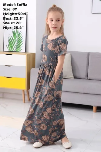 Vista 3 de GORLYA Vestido largo de manga corta con estampado floral para niña de 4 a 12 años