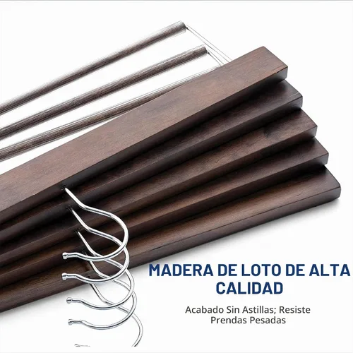 Vista 4 de ZOBER Perchas de madera de alta calidad para pantalones y pantalones con barra antideslizante, acabado liso, perchas de madera duraderas - Perchas
