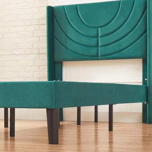 Vista 7 de VECELO Base de cama tapizada de tamaño individual con cabecera de tela, soporte de listones de madera, no necesita somier, base de colchón, fácil