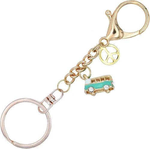 Vista 2 de Camper Van Keychain - RV Camping Caravan & Gold Peace Sign Charms - RV Accessories - Handmade