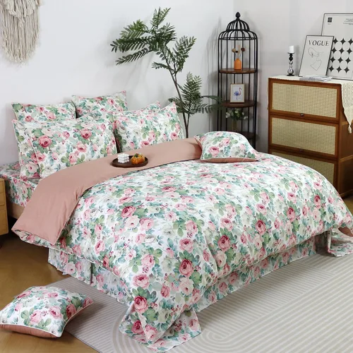 Vista 40 de FADFAY Juego de funda de edredón con estampado floral de roseta, juego de ropa de cama de encaje con volantes para niñas, 3 piezas