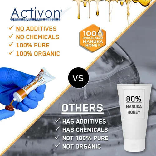 Vista 4 de Activon Tubo de gel de miel de manuka 100% de grado médico, curación natural de heridas, 0.71 oz, paquete de 1