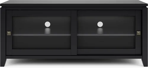 Vista 4 de Soporte Cosmopolitan de SIMPLIHOME de madera maciza negra de 48 pulgadas para televisores de hasta 50 pulgadas de ancho