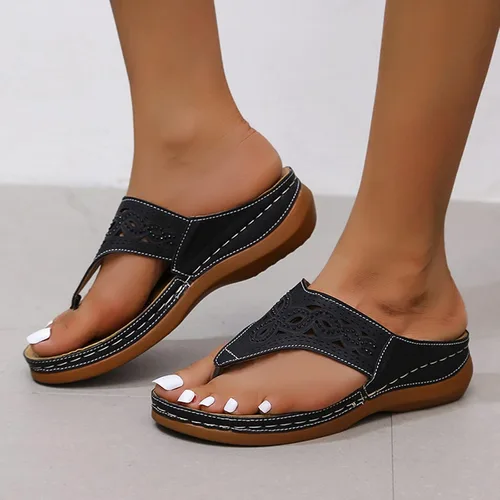 Vista 19 de Sandalias ortopédicas para mujer, pantuflas para caminar con soporte de arco, sandalias casuales antideslizantes A4# Caqui