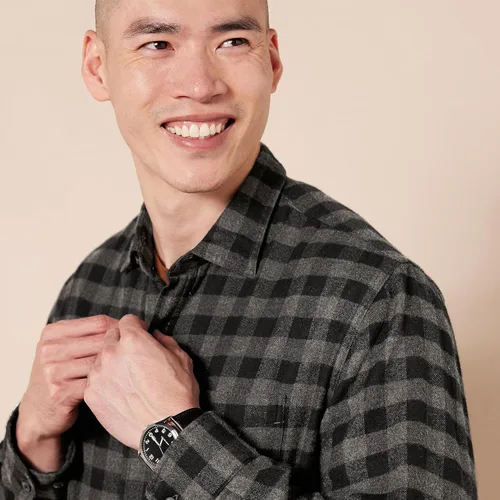 Vista 4 de Tienda Essentials Camisa de franela de manga larga para hombre (disponible en tallas grandes y altas)