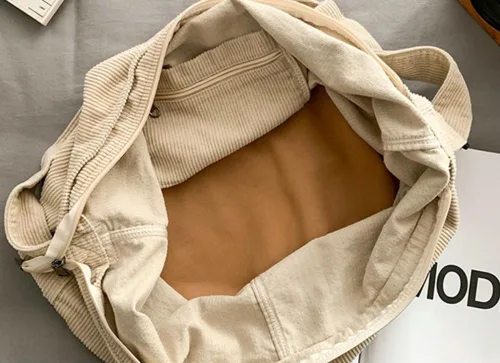 Vista 4 de Bolso de mano de pana para mujeres y hombres, bolso de hombro de pana grande, bolso de mano casual, bolso cruzado de pana suave, bolso de mano