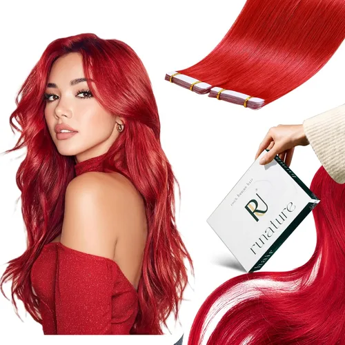 Vista 21 de RUNATURE - Extensiones de cabello humano con cinta color rosa intenso, 12 pulgadas, 0.71 oz, 10 unidades Hot Pink Human Hair Extensions Tape Ins