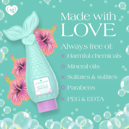 Vista 6 de Glimmer Wish Acondicionador Mermaid Kids sin parabenos ni sulfatos para cabello fuerte y liso, cuidado del cabello de los niños, aroma tropical