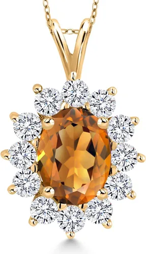 Vista 128 de Gem Stone King Collar con piedra natal ovalada de plata chapada en oro amarillo de 18 quilates, ovalado de 0.315 x 0.236 in, collares con colgante