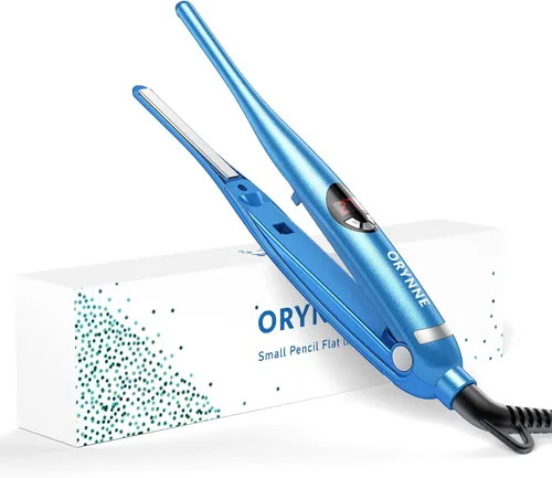 Vista 8 de ORYNNE Mini plancha plana de 1/2 pulgada de titanio de cerámica con 5 ajustes de temperatura, apagado automático, mini alisador de pelo de doble
