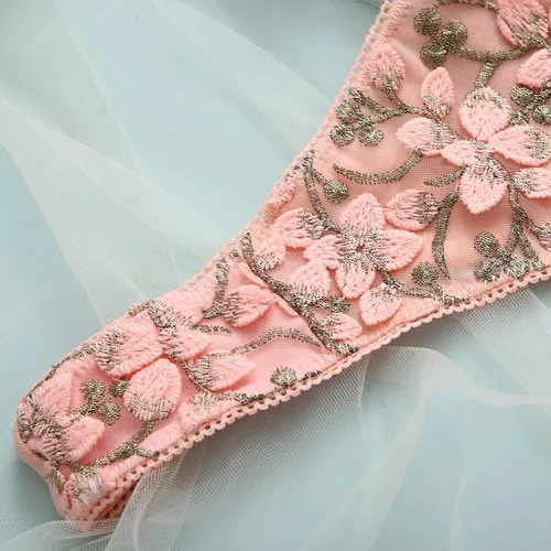 Vista 7 de Lencería sexy traviesa para mujer, con bordado de flores, encaje tipo babydoll con brasier y bragas, lencería nupcial con anillos para las piernas