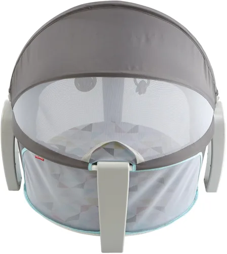 Vista 8 de Fisher-Price Moisés Portátil On-The-Go Baby Dome, Espacio de Juego de Viaje con Juguetes de Desarrollo para Recién Nacidos y Toldo, Windmill