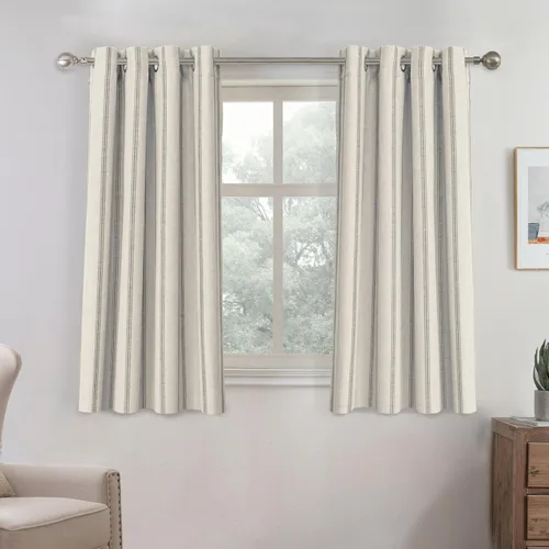 Vista 36 de DriftAway, cortinas de mezcla de lino estilo granja 100% opacas de 63 pulgadas de largo para dormitorio, cortinas de lino con rayas verticales