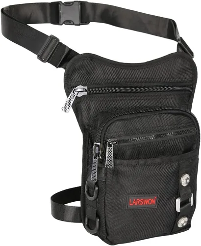 Vista 11 de Bolsa Cangurera Larswon con Ajuste en Muslo y Cintura, Riñonera Táctica, Bolsa para Motocicleta Impermeable A- Verde Ejército