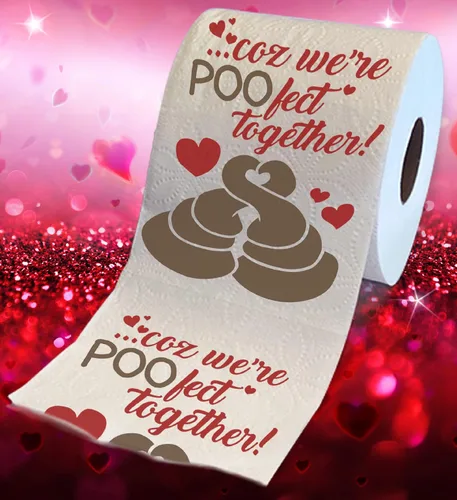 Vista 2 de Printed TP 'Coz We're POO-fect Together - Papel higiénico impreso, divertido rollo de papel higiénico para San Valentín, decoración de baño, regalo