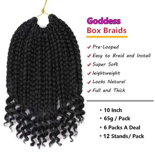 Vista 2 de Paquete de 6 trenzas de ganchillo con extremos rizados, trenzas de ganchillo de 10 pulgadas, trenzas bohemias de ganchillo para mujeres negras