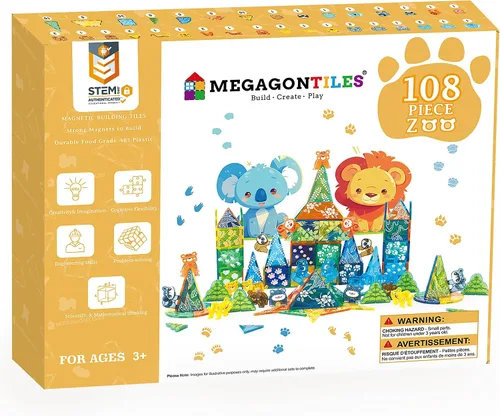 Vista 12 de MEGAGONTILES Juego de 60 azulejos magnéticos para estación de bomberos Bloques de construcción magnéticos STEM con camiones de bomberos y grúas
