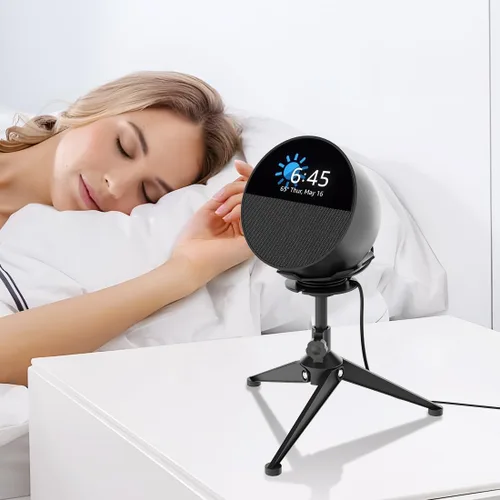 Vista 7 de Small Metal Tripod Holder for Echo Spot, Cute Desktop Speaker Mount Stand Portable with Cable Management, Adjustable Height from 4.3"-6.6", 1 Pack