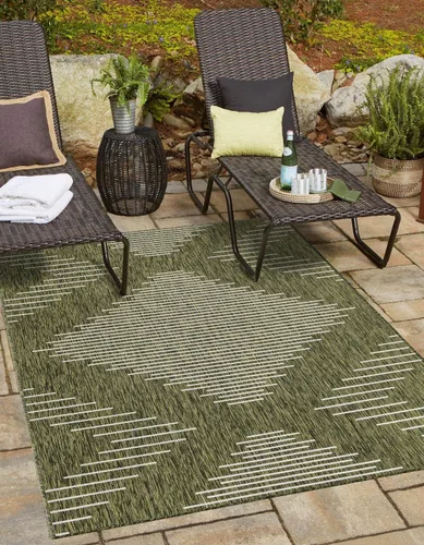 Vista 27 de Unique Loom Outdoor Modern Collection - Alfombra rectangular de 2 x 3 pies 1 pulgada, color azul y marfil