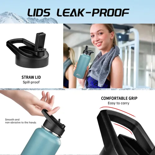 Vista 4 de StarSpeed Botella de agua aislada de 32 onzas con tapa con pajilla, botella de agua al vacío de doble pared de acero inoxidable, botella de agua