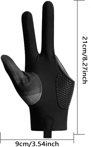 Vista 4 de Guantes de billar de 3 dedos, guantes de billar para mano izquierda y diestra, transpirables, antideslizantes, para billar Mano izquierda negra