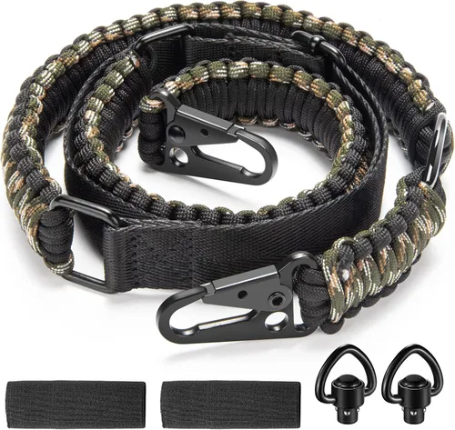 Vista 10 de Eslingas de dos puntos 550 Paracord Correa ajustable con gancho de metal y giratorios sólidos para exteriores Two Point Sling Made of 6 Strand 550