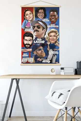 Vista 5 de Trends International Ted Lasso - Póster de pared con marco magnético Juego de perchas de madera de haya y impresión de alta calidad