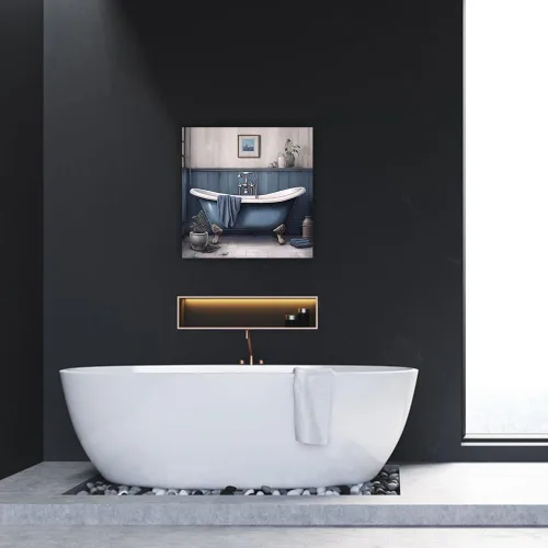 Vista 5 de ZHOUWALLPIC Cuadro decorativo de pared para baño, impresiones en lienzo azul para bañera, pintura de baño de granja, obra de arte para decoración