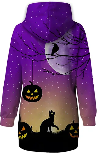 Vista 4 de UODSVP Vestido gótico para mujer vestido con capucha para otoño e invierno estampado de Halloween